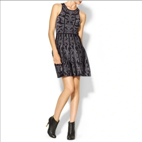 Parker Kiley Dress Damask Fit & flare knit sleeveless scroll print dark romantic - Picture 1 of 10